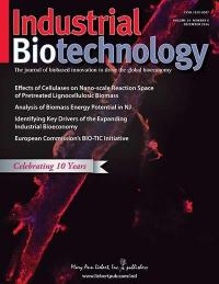  Industrial Biotechnology, led by co-editors-in-chief Larry Walker, Ph.D., Biological and Environmental Engineering Department, Cornell University, Ithaca, N.Y., and Glenn Nedwin, Ph.D., Mo.T., CEO and President, Taxon Biosciences, Tiburon, Calif., is an authoritative journal focused on biobased industrial and environmental products and processes, published bimonthly online with Open Access options and print. The Journal reports on the science, technology, business, and policy developments of the emerging global bioeconomy, including biobased production of energy and fuels, chemicals, materials, and consumer goods. The articles published include critically reviewed original research in all related sciences (biology, biochemistry, chemical and process engineering, agriculture), in addition to expert commentary on current policy, funding, markets, business, legal issues, and science trends. The Journal offers the premier forum bridging basic research and R&D with later-stage commercialization for sustainable biobased industrial and environmental applications. Complete tables of content and a sample issue may be viewed on the Industrial Biotechnology website.

Credit: Mary Ann Liebert, Inc., publishers