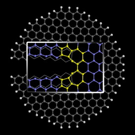 Graphene nanoribbons can be enticed to form favorable "reconstructed" edges by pulling them apart with the right force and at the right temperature, according to researchers at Rice University. The illustration shows the crack at the edge that begins the formation of five- and seven-atom pair under the right conditions. Credit: ZiAng Zhang/Rice University