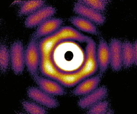 This is a wide-angle X-ray diffraction image of a truncated twinned tetrahedra nanoparticle.
CREDIT: Hannes Hartmann/University of Rostock: