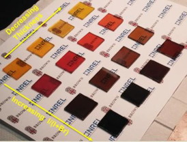 Researchers have come up with a new way to make perovskite films for solar cells. The technique is especially well suited to making ultra-thin films that are semi-transparent, which could be useful for window photovoltaics. The cells can also be made in different colors.
CREDIT: Padture lab/Brown University