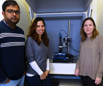 JPK's users at the Hebrew University of Jerusalem with the NanoWizard3 AFM system: Students Dr Priyadip Das & Ms Sivan Yuran with their supervisor, Dr Meital Reches