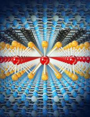 This is a schematic cross-section view of atomic layer of molybdenum disulfide contacted by graphene, and encapsulated between layers of insulating hexagonal boron nitride.
CREDIT: Gwan-Hyoung Lee/Columbia Engineering