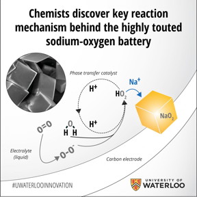 Chemists at the University of Waterloo have discovered the key reaction that takes place in sodium-air batteries that could pave the way for development of the so-called holy grail of electrochemical energy storage. The key lies in Nazar's group discovery of the so-called proton phase transfer catalyst. By isolating its role in the battery's discharge and recharge reactions, Nazar and colleagues were not only able to boost the battery's capacity, they achieved a near-perfect recharge of the cell. When the researchers eliminated the catalyst from the system, they found the battery no longer worked. Unlike the traditional solid-state battery design, a metal-oxygen battery uses a gas cathode that takes oxygen and combines it with a metal such as sodium or lithium to form a metal oxide, storing electrons in the process. Applying an electric current reverses the reaction and reverts the metal to its original form.
CREDIT:University of Waterloo