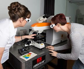 Dr Elizabeth Carter with PhD student, Gemma Roberts, with the Renishaw inVia system at the University of Sydney Vibrational Spectroscopy Core Facility.