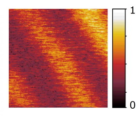 Studying a known thin-layer sample using the novel nanoscope. Laser pulses excite the electrons in the bright stripes, whereby the otherwise transparent sample at these locations becomes reflexive.
CREDIT: TU Dresden