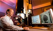 Michael Hochella, a professor of geoscience in the College of Science at Virginia Tech, studies a sample using a transmission electron microscope at the Nanoscale Characterization and Fabrication Laboratory.
CREDIT: Virginia Tech