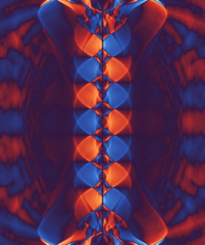 A route to a time-reversal symmetry-broken state for d-wave superconductors is shown to occur via the formation of a necklace of fractional vortices around the perimeter of the material, where neighboring vortices have opposite current circulation. This vortex pattern is a result of a spectral rearrangement of current-carrying states near the edges.
CREDIT: Mikael Hkansson