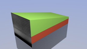 By varying the thickness of the layers of semiconductor sandwiches made from silicon (grey area), bismuth-telluride, an n-type semiconductor (red area) and antimony telluride, a p-type semiconductor (green), topological insulators can be customized according to needs, as shown by the experiments conducted by researchers from Jlich and Aachen. The quality of the layers they produced using molecular beam epitaxy were verified by ultra high-resolution scanning electron microscopy. The atomic layers are clearly visible on the left side of the cube's edge.
CREDIT:Forschungszentrum Jlich