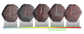 Models of platinum-cobalt nanoparticle catalysts illustrate how specific atomic configurations originate and evolve as the particles are heated.

Illustration by Andy Sproles, Oak Ridge National Laboratory, US Department of Energy.