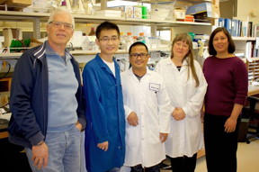 Tunde Akinloye/CNSI
UCLAs Leonard Rome, Meng Wang, Danny Abad, Valerie Kickhoefer and Shaily Mahendra discovered that nanoscale vaults containing enzymes were effective at cleaning polluted water.
