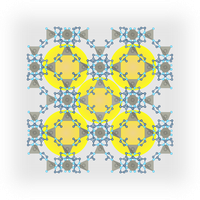 The 3D structure of the metal-organic framework used in this study. The nanopores are represented as yellow balls.