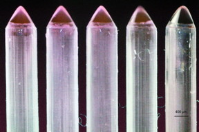 External row of seven emitters that are part of a 49-emitter array. The scalloping on the exterior of the emitters, due to the layer-by-layer manufacturing, is visible.

Image: Anthony Taylor and Luis F Velsquez-Garca (edited by MIT News)