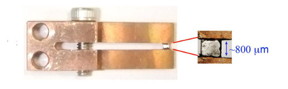 The sample was gently squeezed in a copper holder to insure a uniform alignment at low temperature.