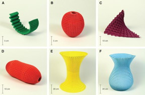 This image shows various shapes made from Miura-ori pattern.
CREDIT: Mahadevan Lab