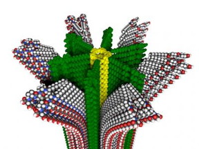 Northwestern University researchers have developed a new hybrid polymer with removable supramolecular compartments, shown in this molecular model.
CREDIT: Mark E. Seniw, Northwestern University