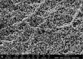 Close-up of the nanostructures grown on cotton textiles by RMIT University researchers. Image magnified 150,000 times.
CREDIT: RMIT University