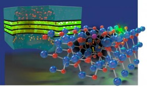 A conceptual illustration of how defects in a crystal lattice might contribute to nonradiative recombination of electrons and holes in LEDs.
CREDIT: Peter Allen/UCSB illustration