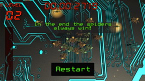 A screenshot of one of the many games that are available. In this case the task is to shoot spiders in the "Quantum-Shooter" but there are many other kinds of games.
CREDIT: CODER/AU