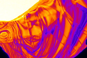 This is a false-colored ultrafast electron microscope (UEM) snapshot of a thin semiconducting crystal. The image was captured with an extremely fast shutter lasting only a few hundred femtoseconds (a millionth of a billionth of a second).
Photo Credit: College of Science and Engineering