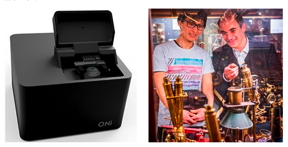 The Nanoimager from Oxford Nanoimaging Co-inventors of the Nanoimager, Bo Jing and Professor Achillefs Kapanidis at the Oxford Museum of Science - Bo Jing is holding a Nanoimager!