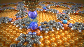 Rare gas atoms deposited on molecular network are investigated with a probing tip, which is decorated with a xenon atom. The measurements give information about the weak van der Waals forces between these individual atoms.
CREDIT: University of Basel, Department of Physics