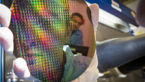 This is Tim Burgess with a silicon wafer on which nanostructures are grown.
CREDIT: Stuart Hay, ANU