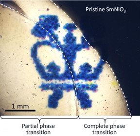 The picture shows a layer of phase-transition material SmNiO3 placed on top of a Columbia Engineering School logo. The transparency of the material can be controlled by electron doping under ambient conditions. Pristine SmNiO3 is opaque; partial phase-transition makes the material translucent, and complete phase-transition makes it transparent.
CREDIT: Nanfang Yu, Columbia Engineering