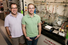 Illinois professor Andrew Gerwith and graduate student Jason Varnell developed a method to isolate active catalyst nanoparticles from a mixture of iron-containing compounds, a finding that could help researchers refine the catalyst to make fuel cells more active.

Photo by L. Brian Stauffer