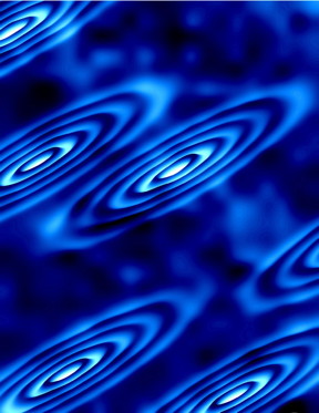 Strange electron orbits form on the surface of a crystal in this image created using a theoretical data model. These orbits correspond to the electrons being in different 'valleys' of states, yielding new insights into an area of research called 'vallytronics,' which seeks alternative ways to manipulate electrons for future electronic applications.
CREDIT
Image courtesy of Ali Yazdani, Department of Physics, Princeton University