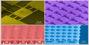 These are scanning electron micrograph images of the semiconductor-free microelectronic device (top left) and the gold metasurface (top right, bottom).
CREDIT
UC San Diego Applied Electromagnetics Group