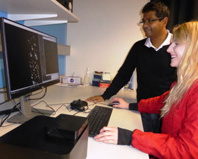 Professor Ramesh Wigneshweraraj and his PhD student, Amy Switzer with their ONI Nanoimager (foreground black box) - single molecule super-resolution microscopy on the bench!