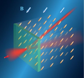 Routing of light in a liquid crystal by a magnetic field (B). The orientation of the field determines the orientation of rod-shaped molecules of the liquid crystal and defines direction of the light trajectory. This trajectory can be rapidly changed by changing the orientation of the magnetic field.
CREDIT
ANU