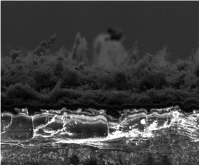 Superhydrophobic (water-avoiding) laser-induced graphene created in the presence of argon gas could be useful for de-icing applications or separating water and oil. (Credit: Tour Group/Rice University)