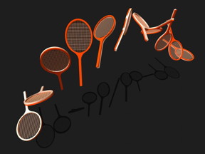 The motion of a tennis racket in the air can help predict the behavior of quanta. While the racket rotates 360 degrees about its lateral axis, the tennis racket effect leads to an unintentional 180-degree flip about its longitudinal axis. The overall rotation leaves the red, bottom side facing upward.
CREDIT
Steffen Glaser / TUM