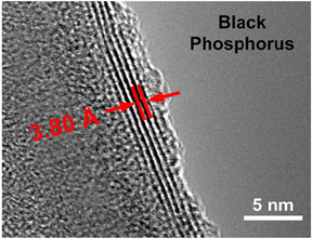 Transmission electron microscope image showing the ultrathin layers of black phosphorus used in the energy harvesting device An angstrom () is about the width of a single atom and is one tenth of a nanometer (nm). (Nanomaterials and Energy Devices Laboratory / Vanderbilt)