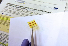This is a sample of a functioning Perovskite based LED light.
CREDIT
OIST