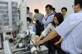 Visitors to Professor He's laboratory at Nanjing Agricultural University look at the Quorum PP3010T Cryo-SEM sample preparation system mounted on a Hitachi HHT S4100 SEM