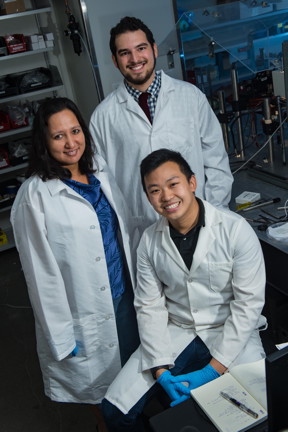 Rice University researchers, from left, Sibani Lisa Biswal, Burke Garza and Steve Kuei.
CREDIT
Jeff Fitlow/Rice University