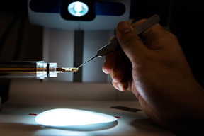 A sample is readied for analysis using a transmission electron microscope. (Purdue University image/Marshall Farthing)