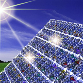 This is illustration shows the nanoresonator coating, consisting of thousands of tiny glass beads, deposited on solar cells. The coating enhances both the absorption of sunlight and the amount of current produced by the solar cells.
CREDIT
K. Dill, D. Ha, G. Holland/NIST
