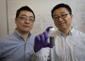 Purdue researchers Wenzhuo Wu and Peide Ye recently discovered tellurene, a two-dimensional material they manufactured in a solution, that has what it takes to make high-speed electronics faster.
CREDIT
Purdue University image/Vincent Walter