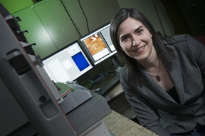 Shelley Claridge, an assistant professor at Purdue University, is leading research to improve electronic and energy conversion devices. (Image by Vincent Walter)