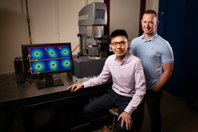 Chemical and biomolecular engineering researchers Johnny Ching-Wei Lee, left, professor Simon Rogers and collaborators are challenging previous assumptions regarding polymer behavior with their newly developed laboratory techniques that measure polymer flow at the molecular level.

Photo by L. Brian Stauffer