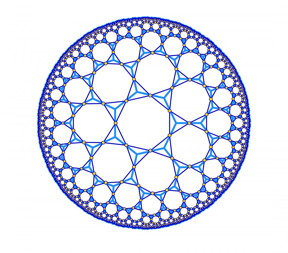 A schematic of the resonators on the microchip, which are arranged in a lattice pattern of heptagons, or seven-sided polygons. The structure exists on a flat plane, but simulates the unusual geometry of a hyperbolic plane.

CREDIT
Kollr et al.