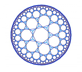 A schematic of the resonators on the microchip, which are arranged in a lattice pattern of heptagons, or seven-sided polygons. The structure exists on a flat plane, but simulates the unusual geometry of a hyperbolic plane.

CREDIT
Kollr et al.