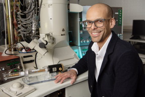 Materials science and engineering professor Shen Dillion uses electron microscopy and targeted laser heating for ultra-high temperature testing of aeronautical materials.

Photo by Steph Adams