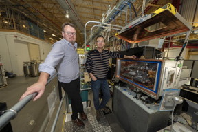 The team of scientists worked together with Eli Stavitski (left) and Yonghua Du (right) to "see" the lighter elements in their catalyst at the Tender Energy X-ray Absorption Spectroscopy (TES) beamline at the National Synchrotron Light Source II (NSLS-II).

CREDIT
Brookhaven National Laboratory