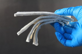 A sample of the electromagnetic shielding material made by Empa - a composite of cellulose nanofibres and silver nanowires.

CREDIT
Empa
