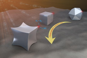 A study of aluminum nanocatalysts by Rice University's Laboratory for Nanophotonics found that octopods (left), six-sided particles with sharply pointed corners, had a reaction rate five times higher than nanocubes (center) and 10 times higher than 14-sided nanocrystals.

CREDIT
Image courtesy of Lin Yuan/Rice University