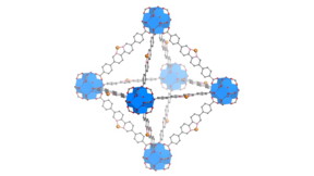 A model of the new nanoscale metal-organic framework that can generate free radicals within tumor tissue using X-rays to kill cancer cells directly, and can be loaded with immune signaling molecules to activate the immune response against tumor cells. Image courtesy of Guangxu Lan in the Lin Group.